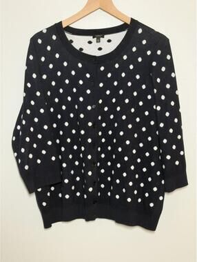 Talbots  Petites Womens 2XP Navy White Polka Dot Cardigan Sweater Cotton Rayon